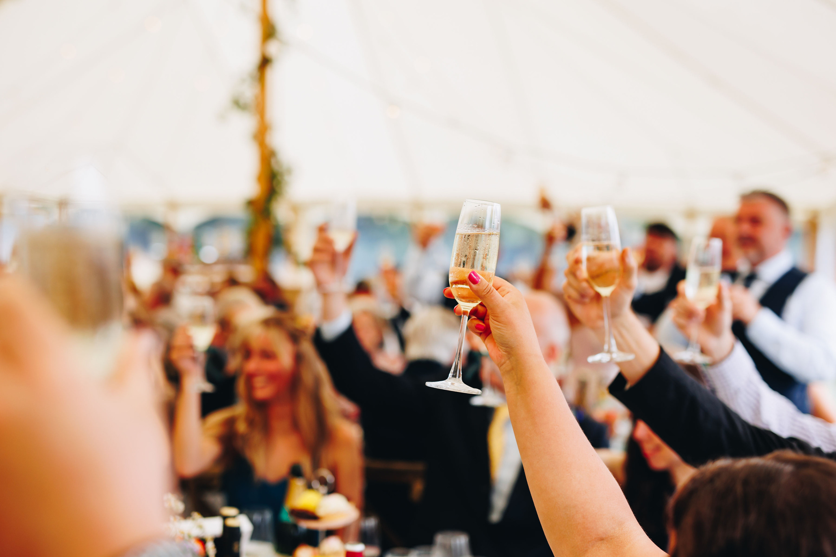 Champagne glass being held for a toast