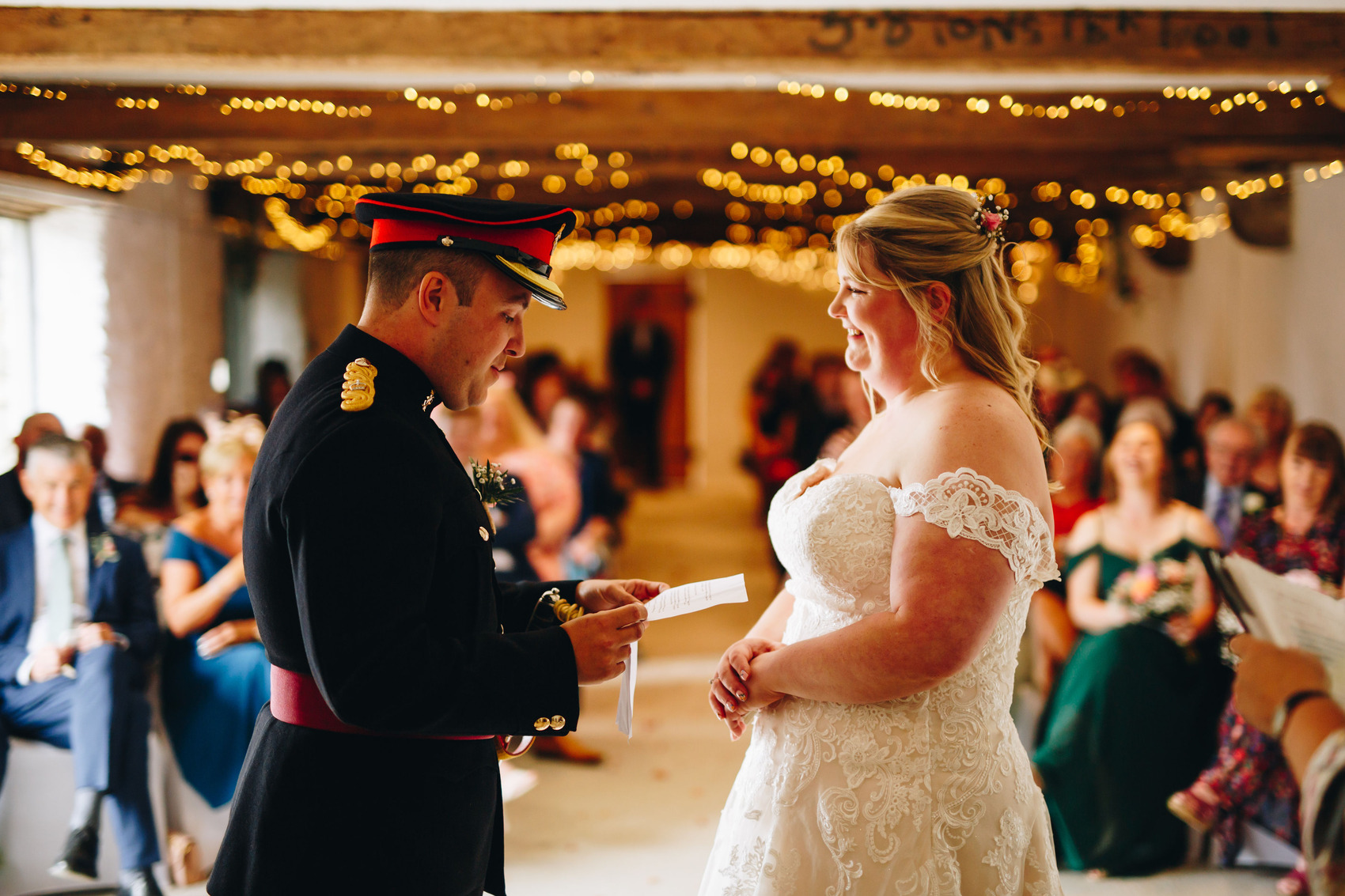 Couple getting married, photographed from behind