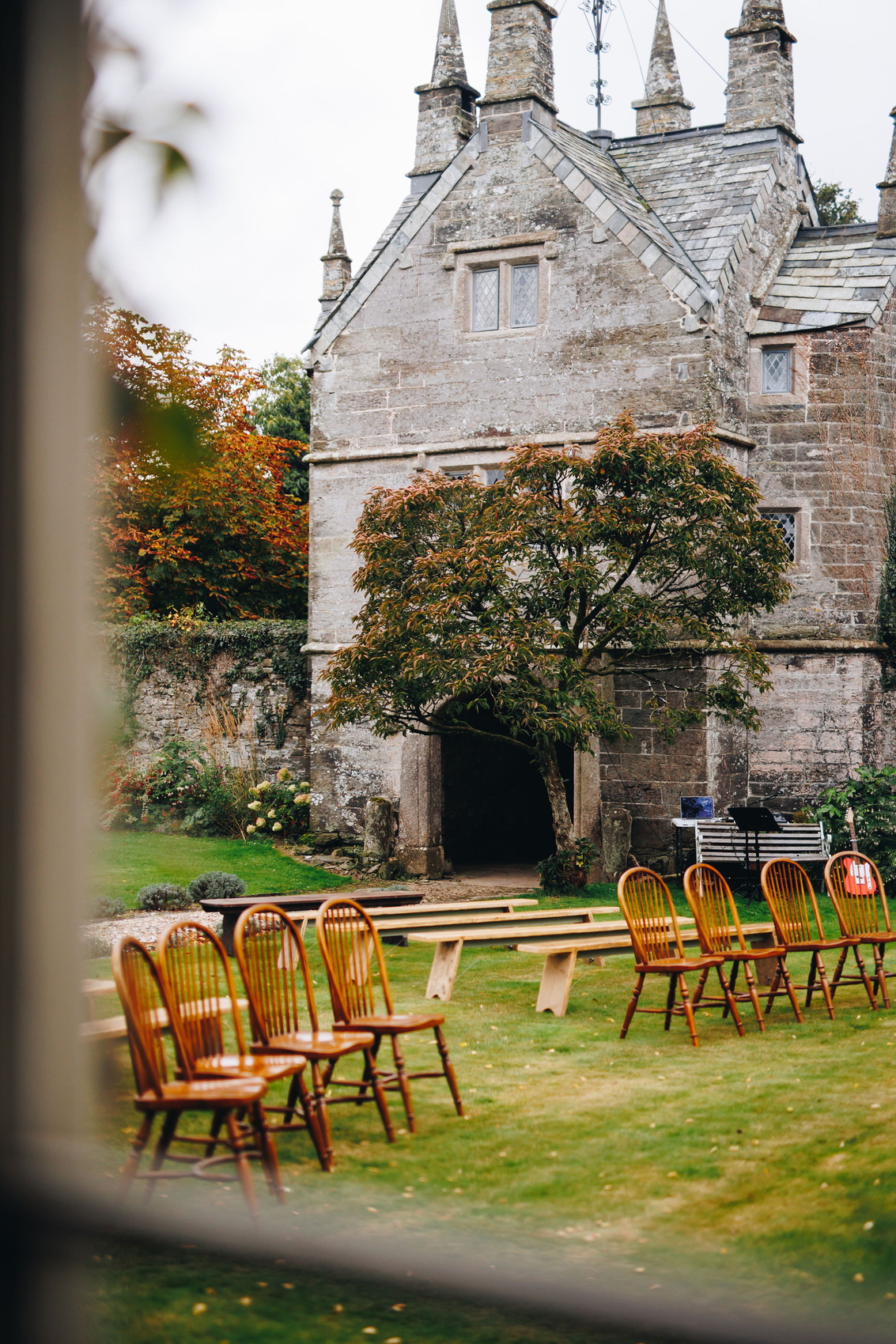 Outdoor set up for ceremony at Bradstone Manor