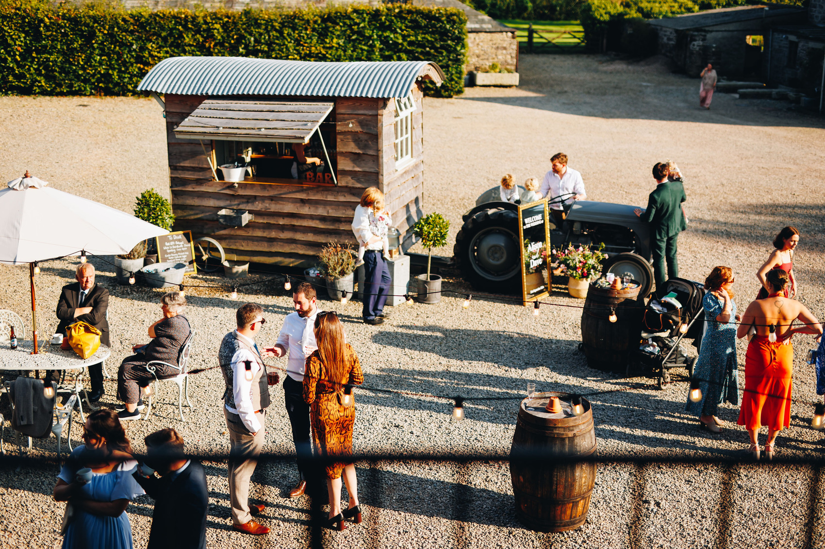 Guests in the courtyard of Bradstone Manor