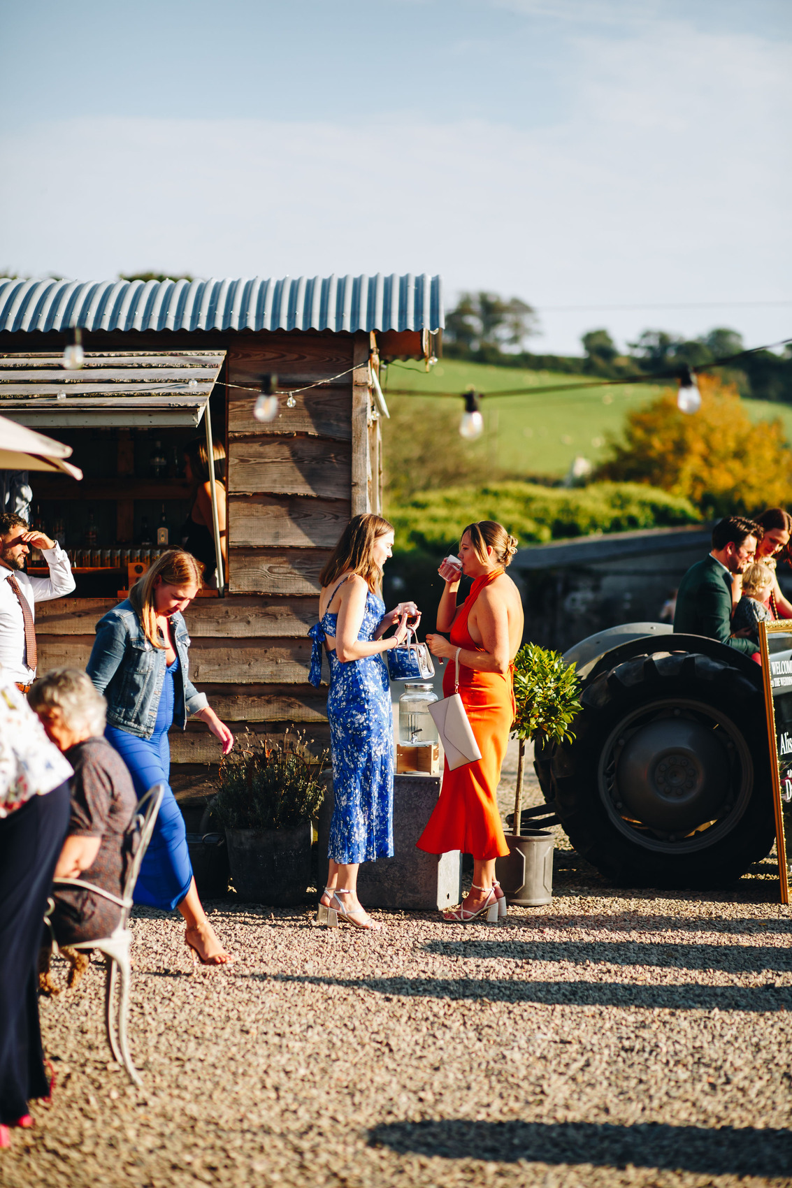 Guests mingling in the courtyard